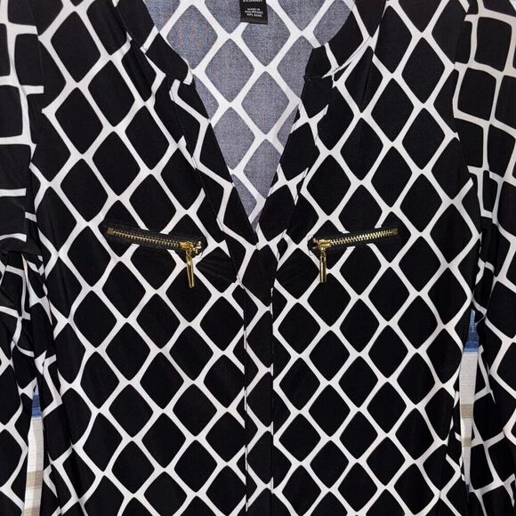International Concepts Black White Geo Print Blouse Small Petite - Picture 6 of 7